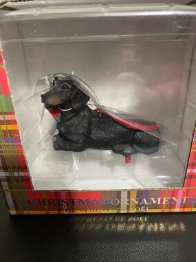 New In Box Sandicast Black Dachshund Dog Christmas Ornament